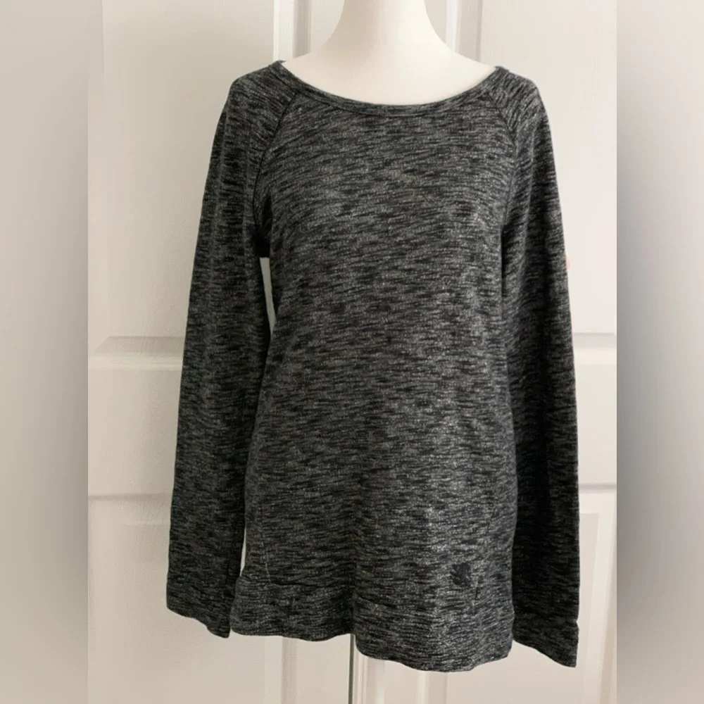 EXPRESS Women’s Black White Heather Long Sleeve Open Wrap Back Cotton Pull-over